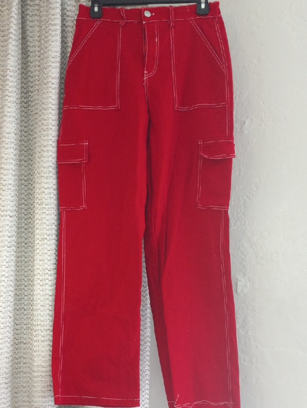Rachel Paige Red Cargo Pants with Contrast Stitching